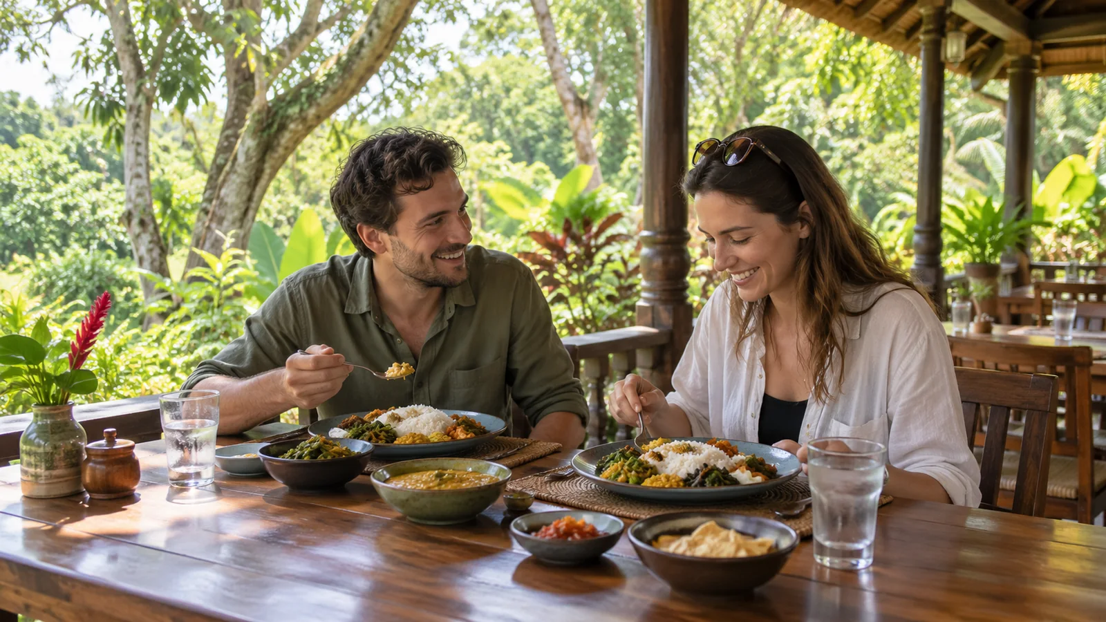 シーギリヤ観光の後に昼食と休憩を取る旅行のイメージ(生成画像)